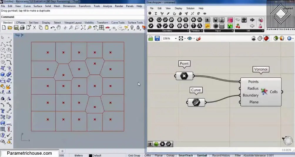 Moved grid points producing irregular Voronoi cells