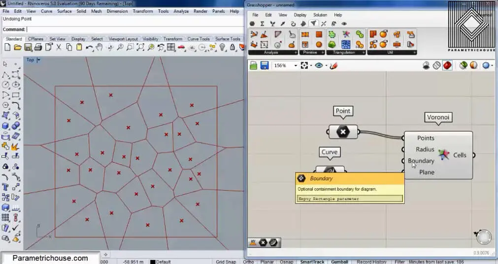 Voronoi cells bounded by a rectangle in Rhino and Grasshopper