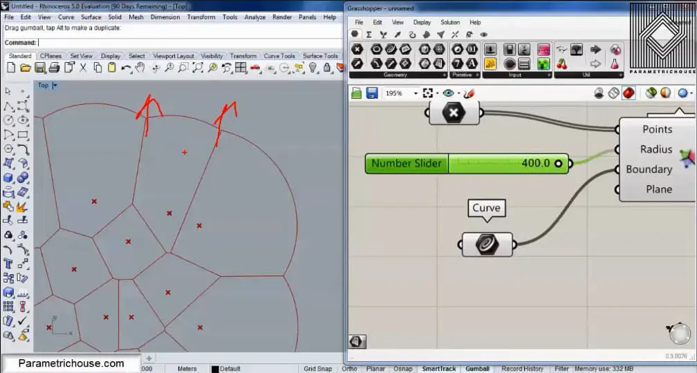 Large Voronoi radius with outer cells constrained by a boundary